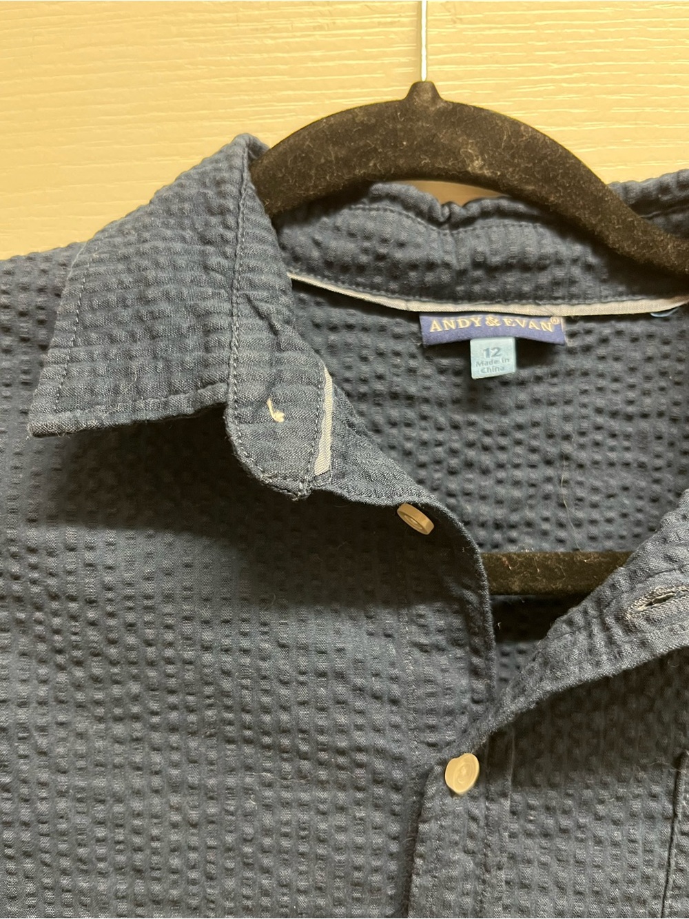 Andy & Evan Navy Waffle-Texture Casual Button-Down Shirt